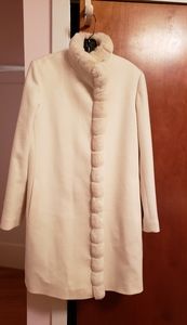 Fleurette Rabbit-trim white wool coat